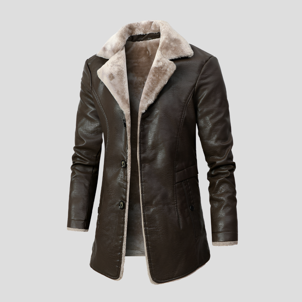 Tadeo | Chaquetón de Hombre Efecto Piel con Solapa y Forro de Pelo Sintético - Marrón