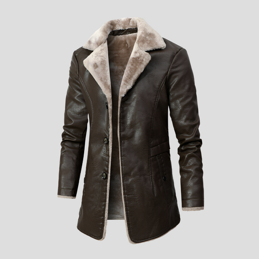 Tadeo | Chaquetón de Hombre Efecto Piel con Solapa y Forro de Pelo Sintético - Marrón