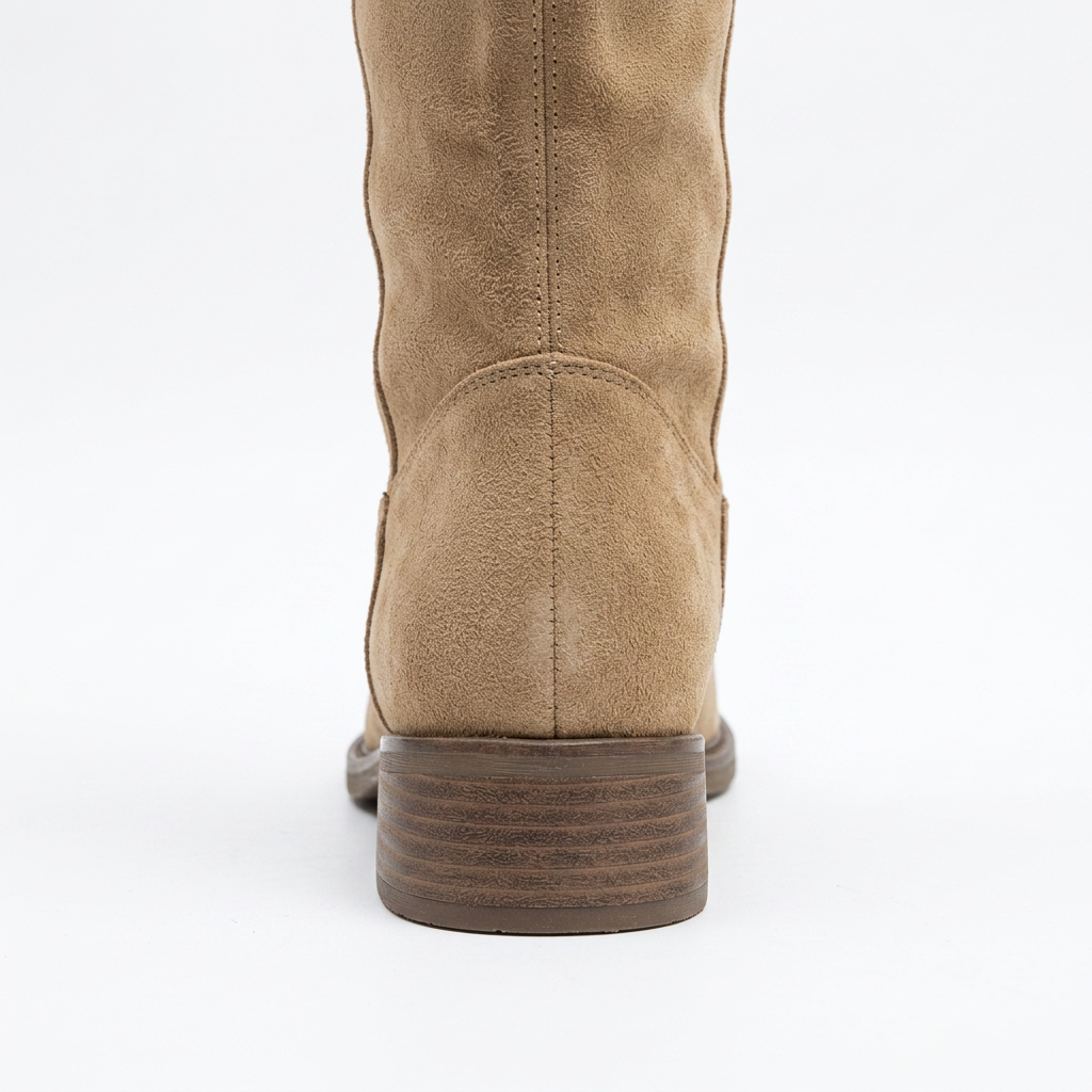 Botas Altas Efecto Ante con Caña Fruncida y Tacón Bajo
