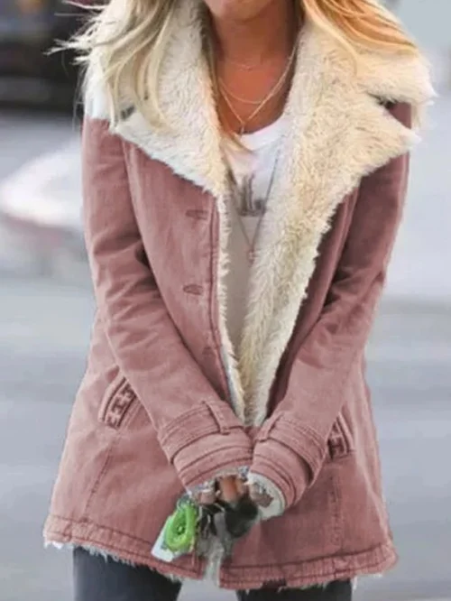 Telma | Chaqueta de Invierno Forrada de Borreguito con Cuello Solapa - Rosa palo