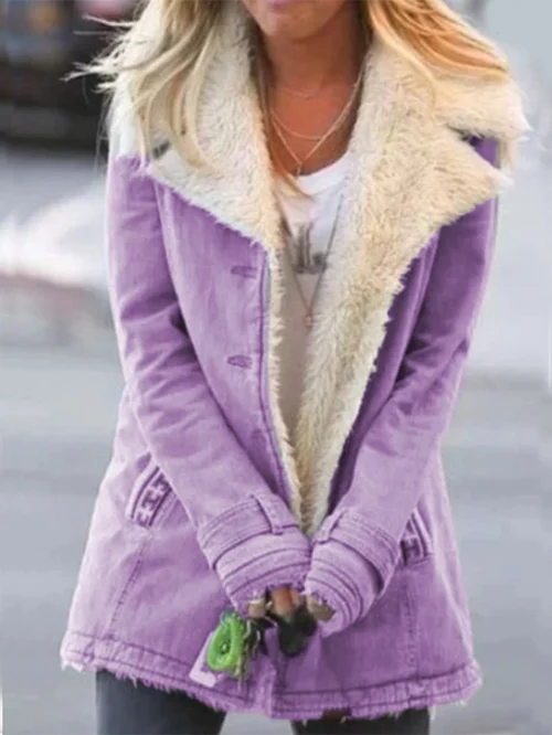 Telma | Chaqueta de Invierno Forrada de Borreguito con Cuello Solapa - Lila