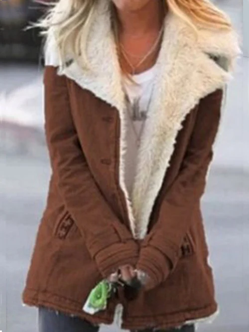 Telma | Chaqueta de Invierno Forrada de Borreguito con Cuello Solapa - Marrón