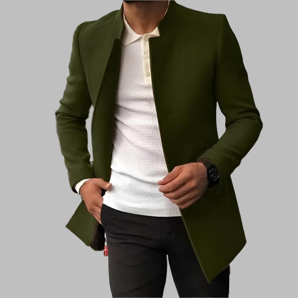 Telmo | Abrigo Tacto Lana con Cuello Mao para Hombre - Verde oliva