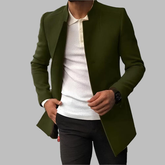 Telmo | Abrigo Tacto Lana con Cuello Mao para Hombre - Verde oliva