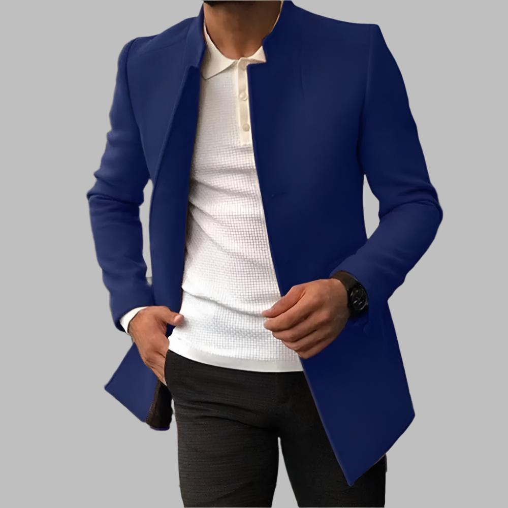 Telmo | Abrigo Tacto Lana con Cuello Mao para Hombre - Azul