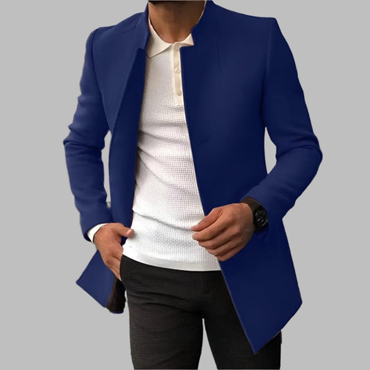 Telmo | Abrigo Tacto Lana con Cuello Mao para Hombre - Azul