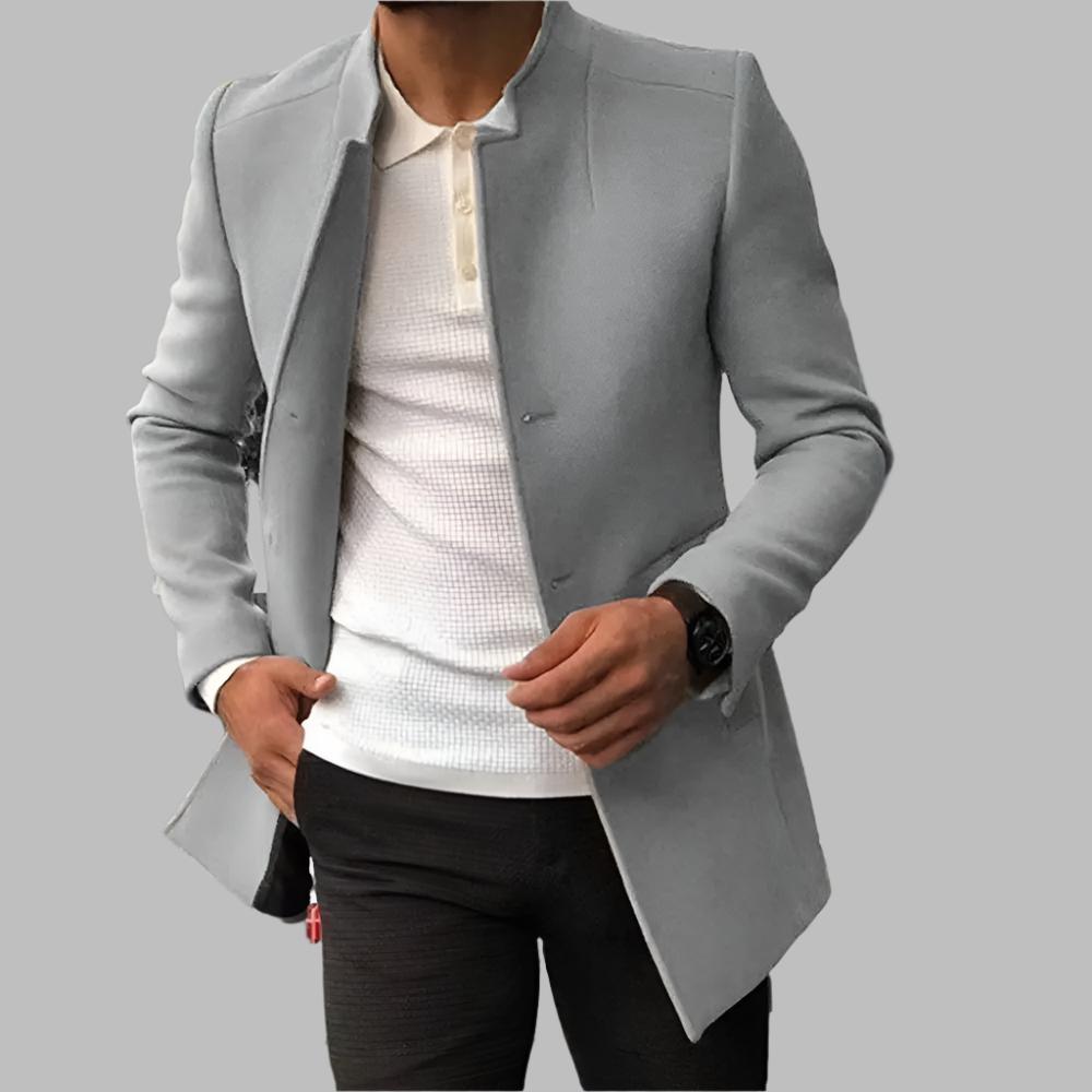 Telmo | Abrigo Tacto Lana con Cuello Mao para Hombre - Gris
