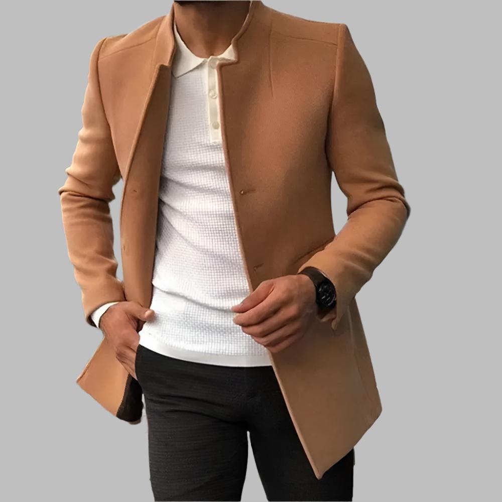 Telmo | Abrigo Tacto Lana con Cuello Mao para Hombre - Camel