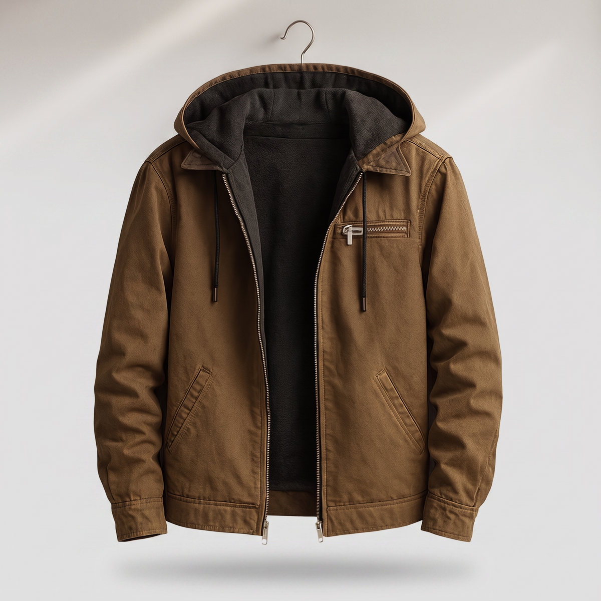 Teodoro | Chaqueta de Trabajo para Hombre con Capucha y Forro Sherpa - Marrón
