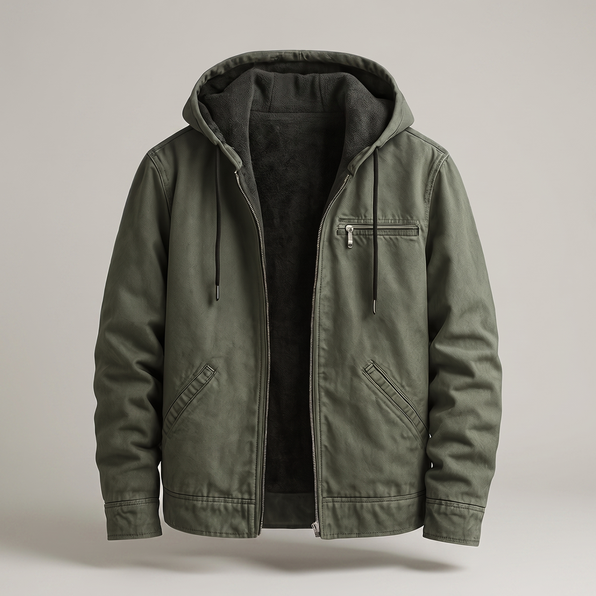 Teodoro | Chaqueta de Trabajo para Hombre con Capucha y Forro Sherpa - Verde oliva