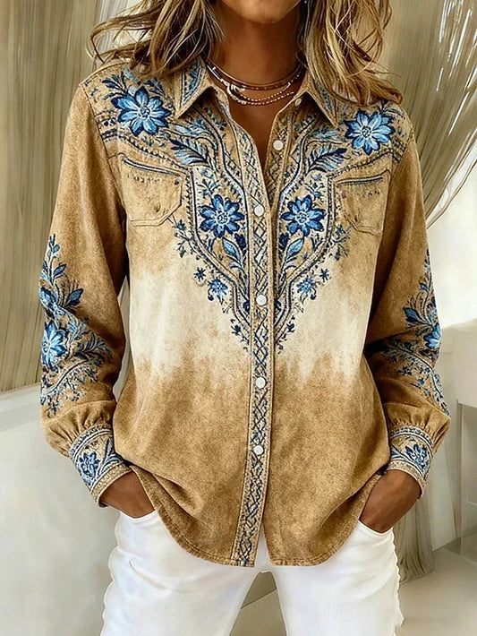 Tucson™ Blusa abotonada floral vintage occidental
