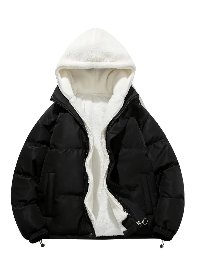 Tula | Chaqueta Acolchada con Forro de Borreguito y Capucha para Mujer - Negro