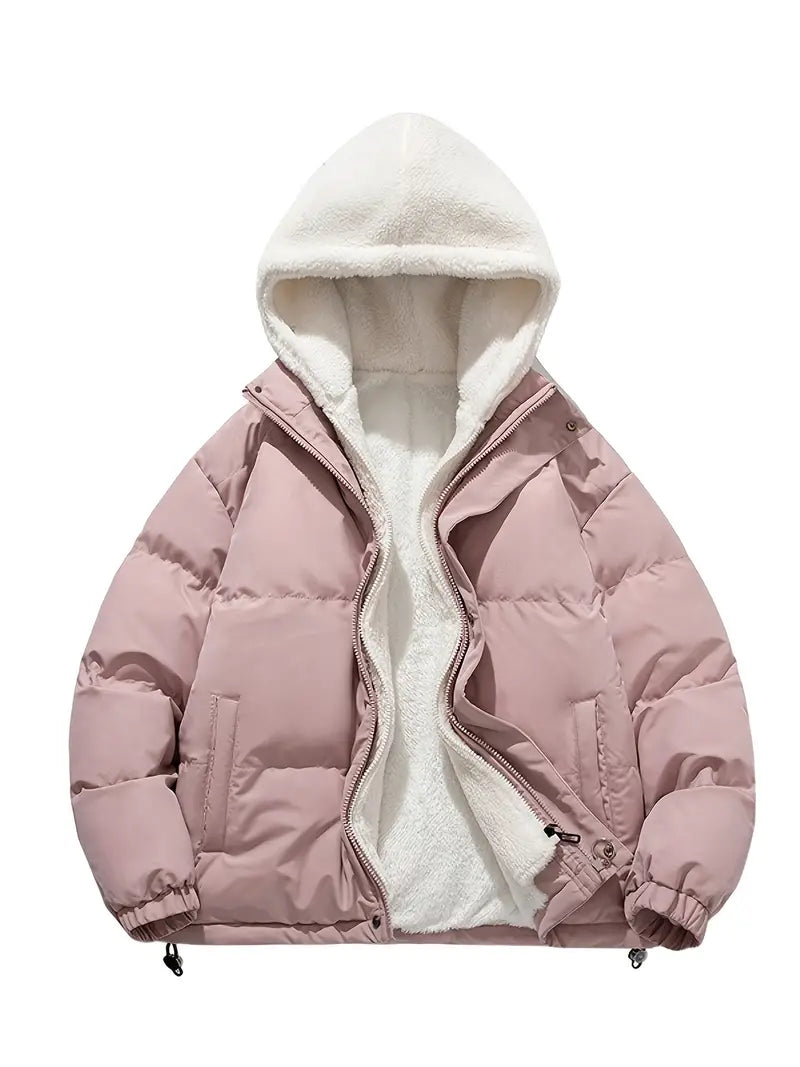 Tula | Chaqueta Acolchada con Forro de Borreguito y Capucha para Mujer - Rosa claro