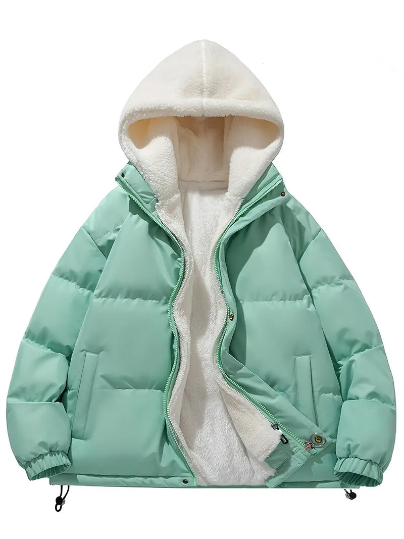 Tula | Chaqueta Acolchada con Forro de Borreguito y Capucha para Mujer - Verde menta
