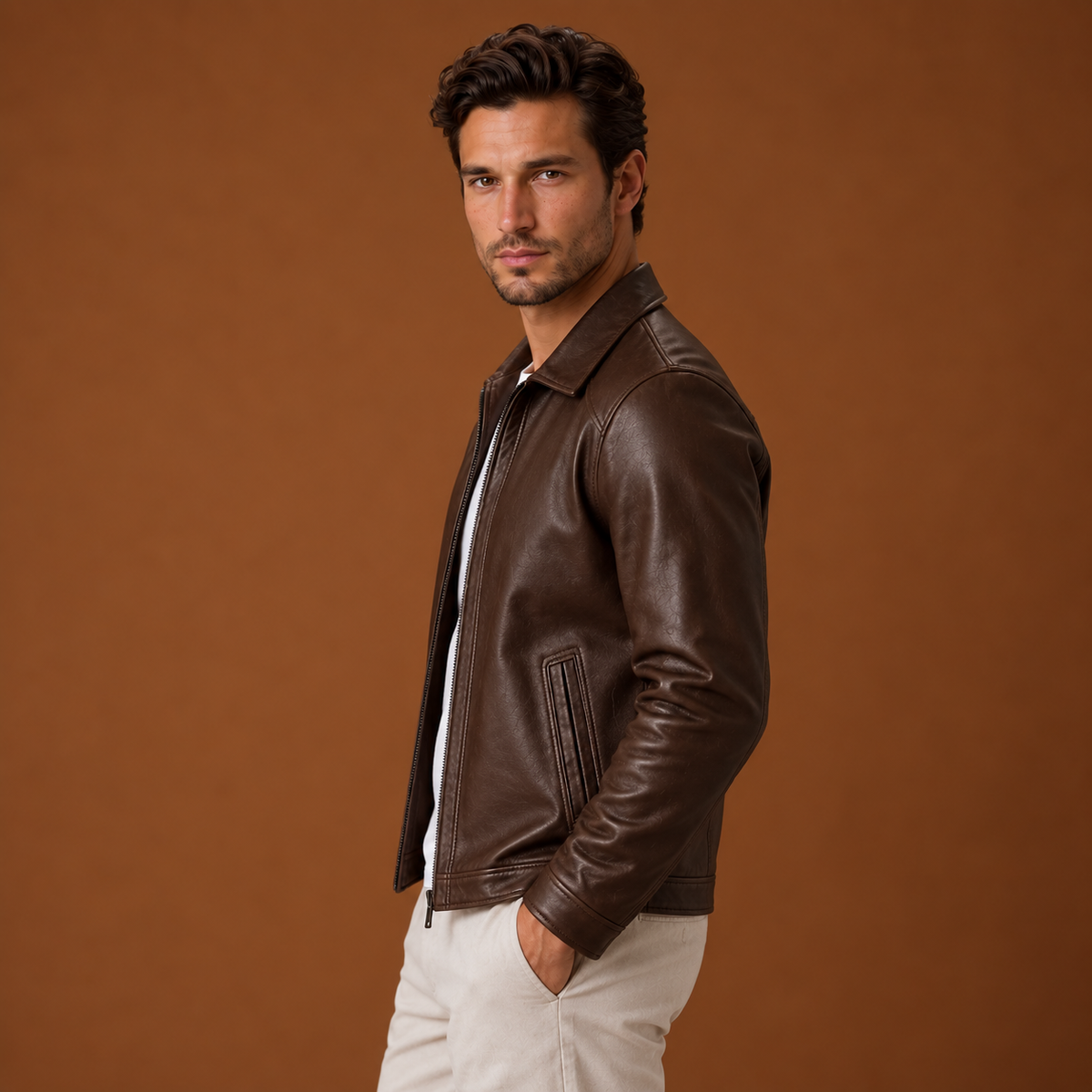 Urbano | Chaqueta Efecto Piel con Cremallera y Cuello Camisero para Hombre