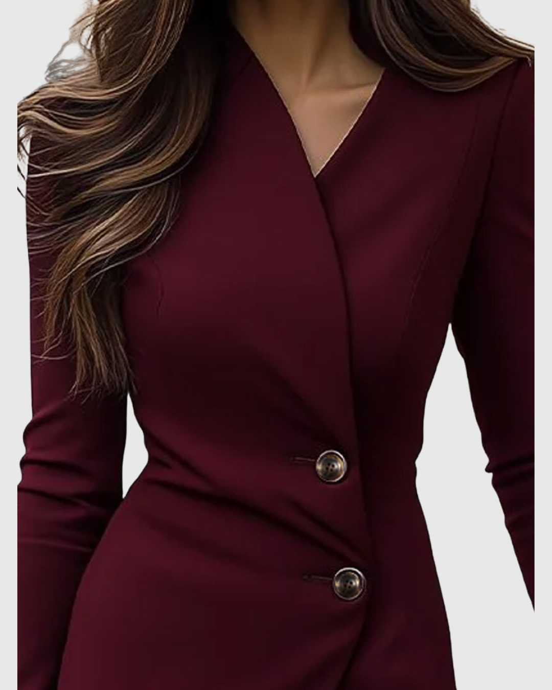 Uxía | Vestido Midi Cruzado con Botones y Manga Larga - vista 2