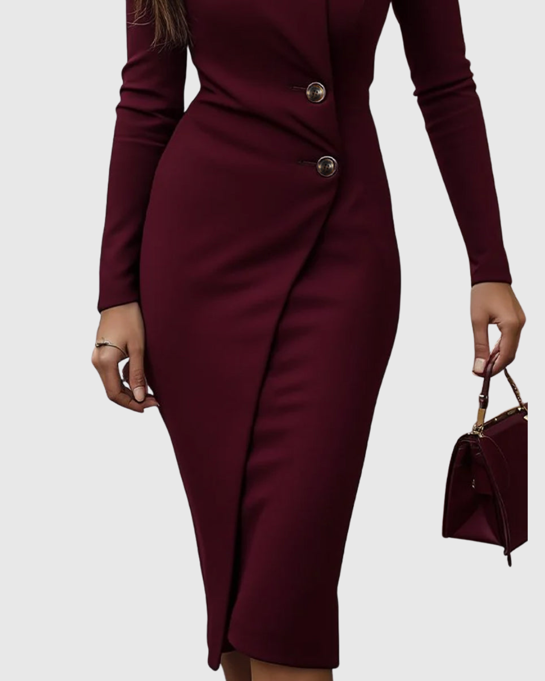 Uxía | Vestido Midi Cruzado con Botones y Manga Larga - vista 4