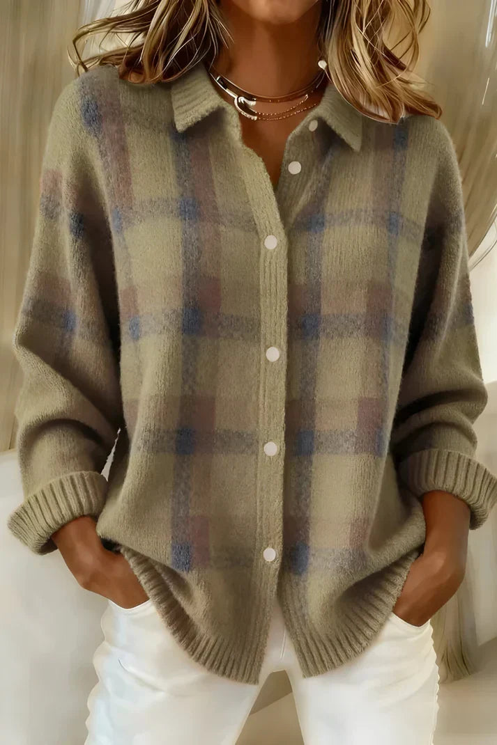 Chaqueta punto cuadros mujer abotonada relajada