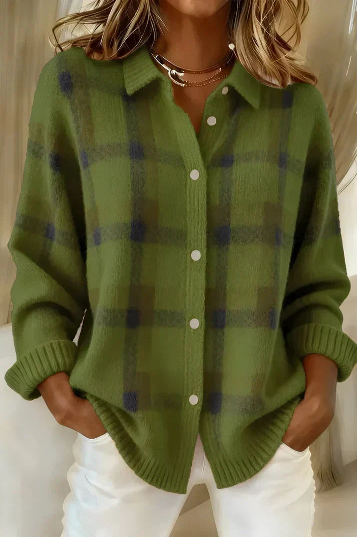 Chaqueta punto cuadros mujer abotonada relajada
