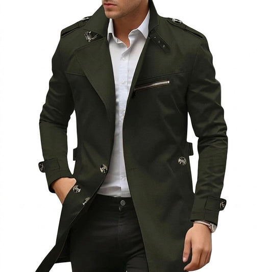 Valentín | Abrigo de Entretiempo para Hombre con Cuello Alzado y Charreteras - Verde militar