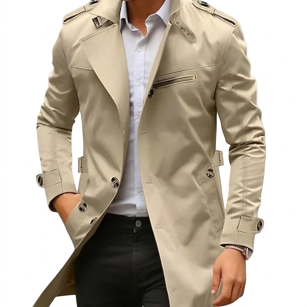 Valentín | Abrigo de Entretiempo para Hombre con Cuello Alzado y Charreteras - Beige