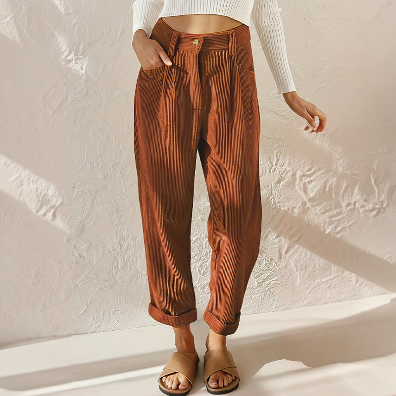 Valvanera | Pantalón de Pana de Talle Alto con Pinzas y Pierna Cónica - vista 7