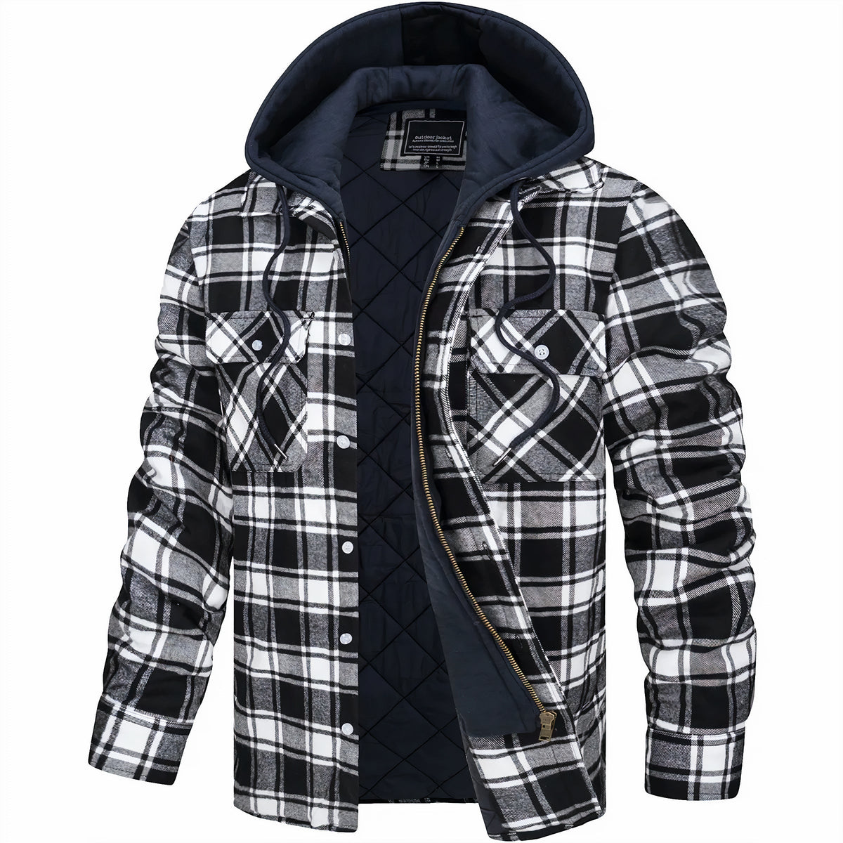 Chaqueta hombre cuadros con cremallera cálida invierno