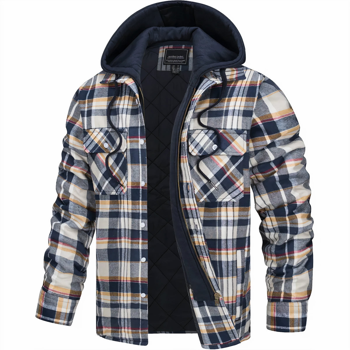 Chaqueta hombre cuadros con cremallera cálida invierno