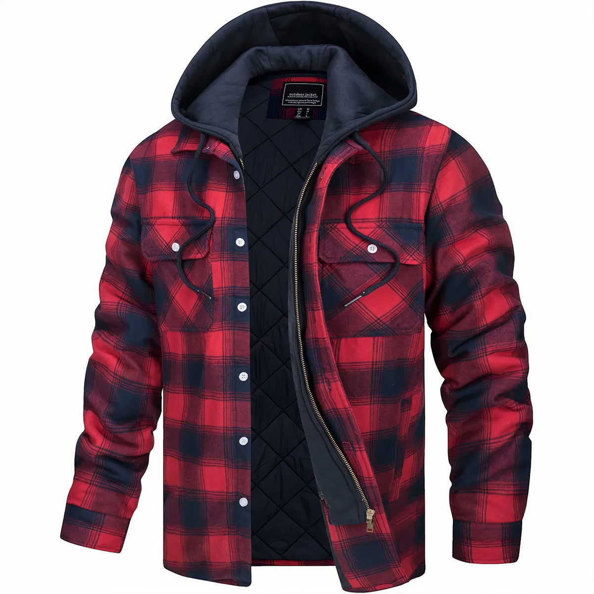 Chaqueta hombre cuadros con cremallera cálida invierno