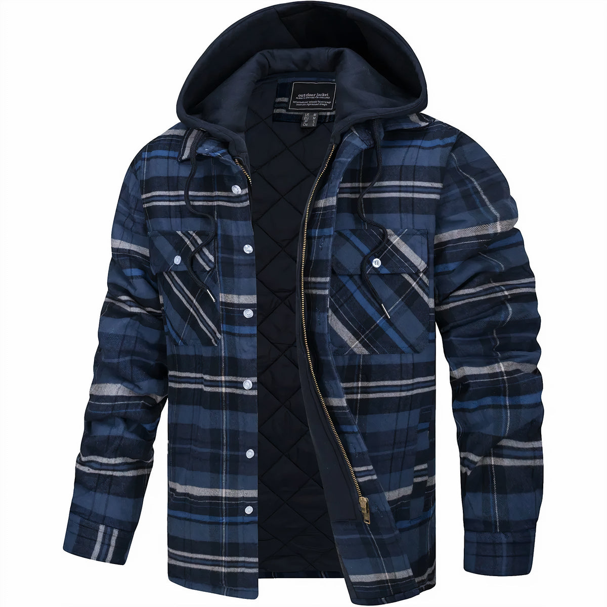 Chaqueta hombre cuadros con cremallera cálida invierno