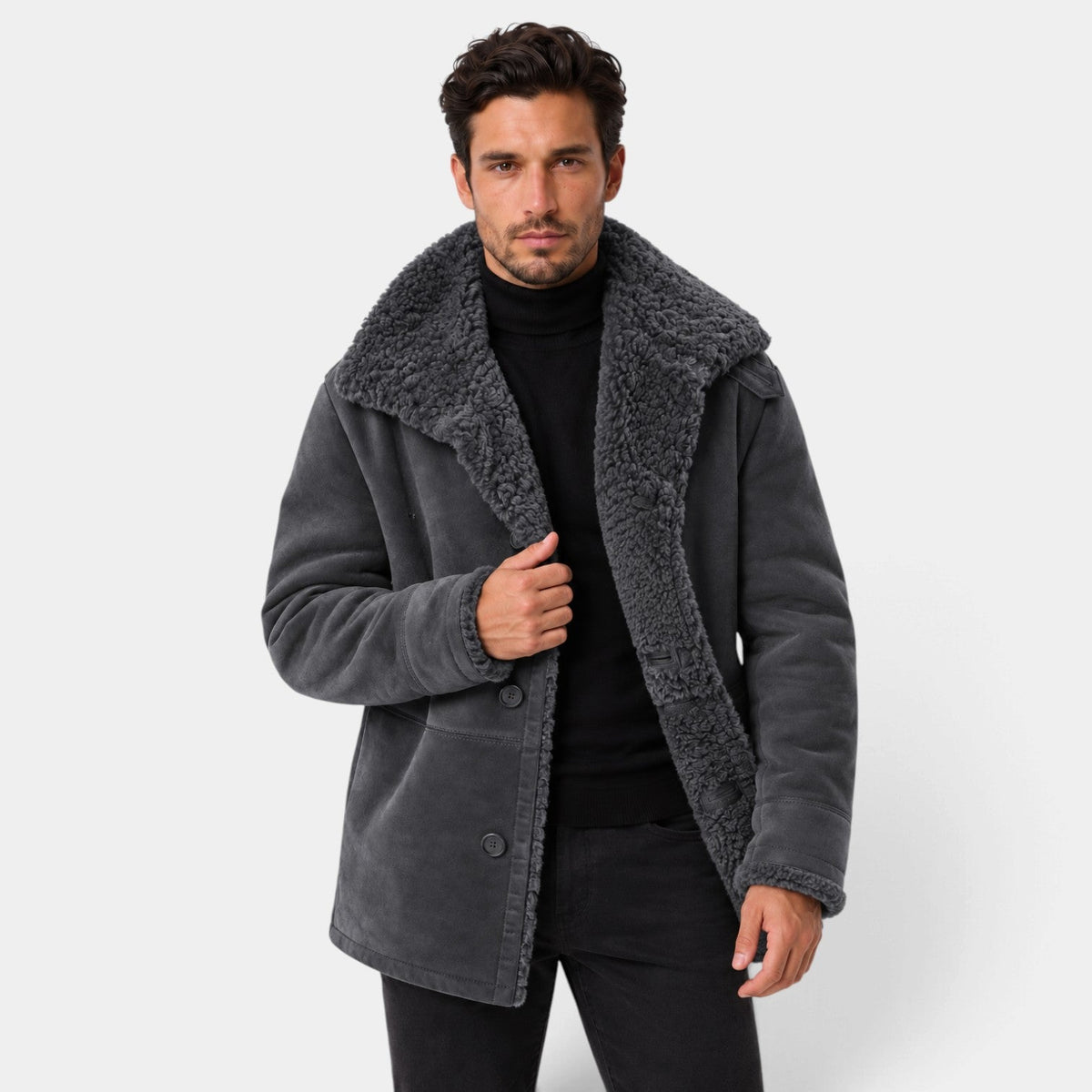 Venancio | Chaquetón Efecto Ante con Forro de Borreguito para Hombre - Gris