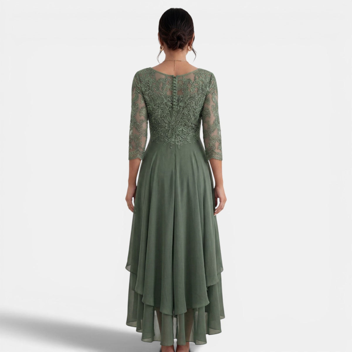 Visitación | Vestido Midi de Fiesta con Cuerpo de Encaje y Falda de Gasa - vista 6