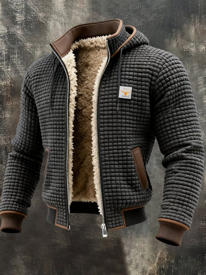 Chaqueta retro hombre con capucha y cremallera forrada