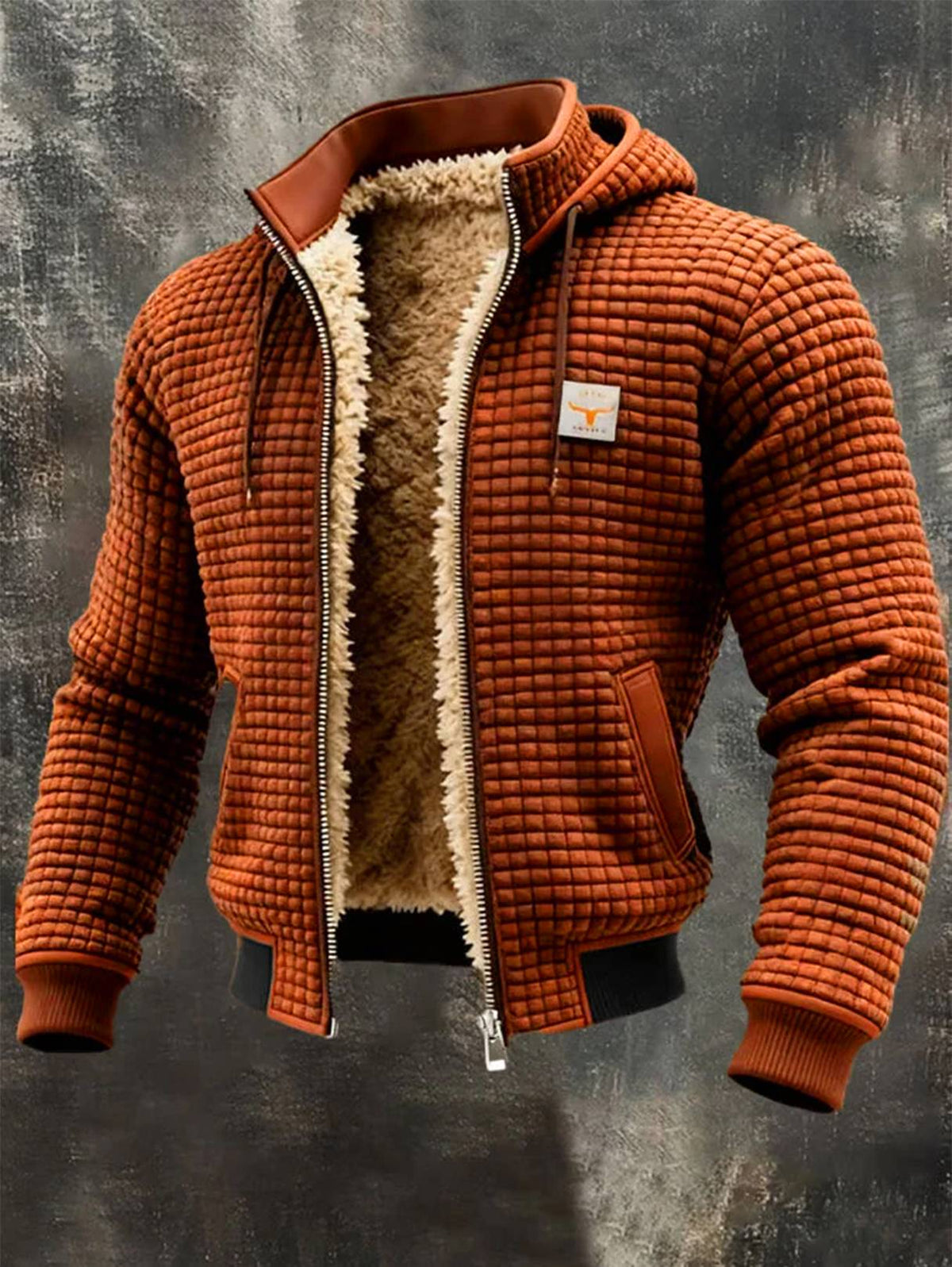 Chaqueta retro hombre con capucha y cremallera forrada