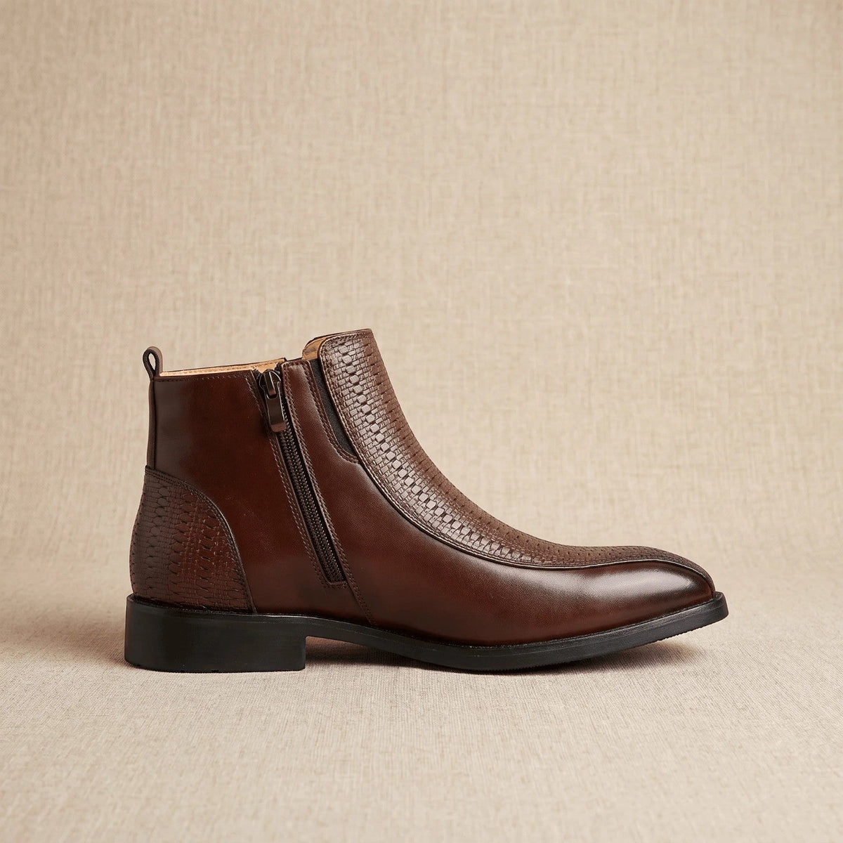 Wenceslao | Botines de Hombre Efecto Piel con Panel Trenzado y Cremallera