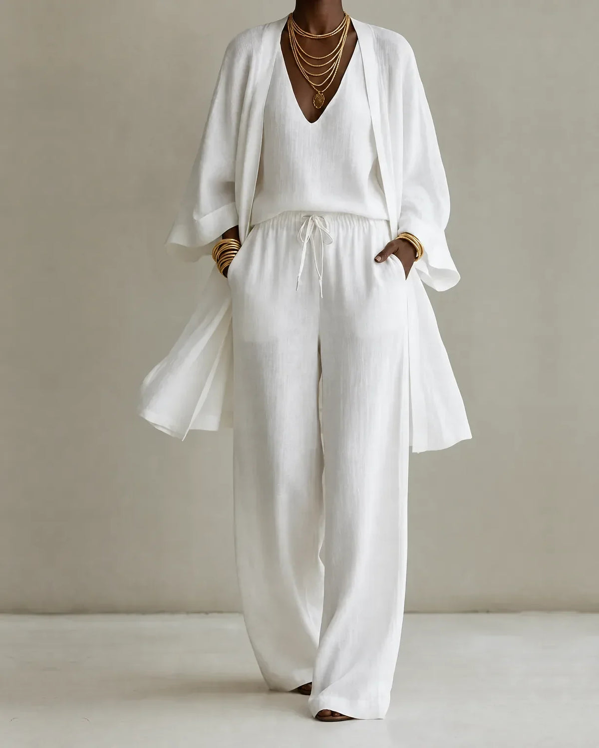 Conjunto 3 piezas mujer efecto lino chic verano