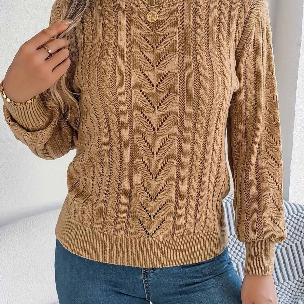 Jersey de ochos mujer cuello redondo punto calado