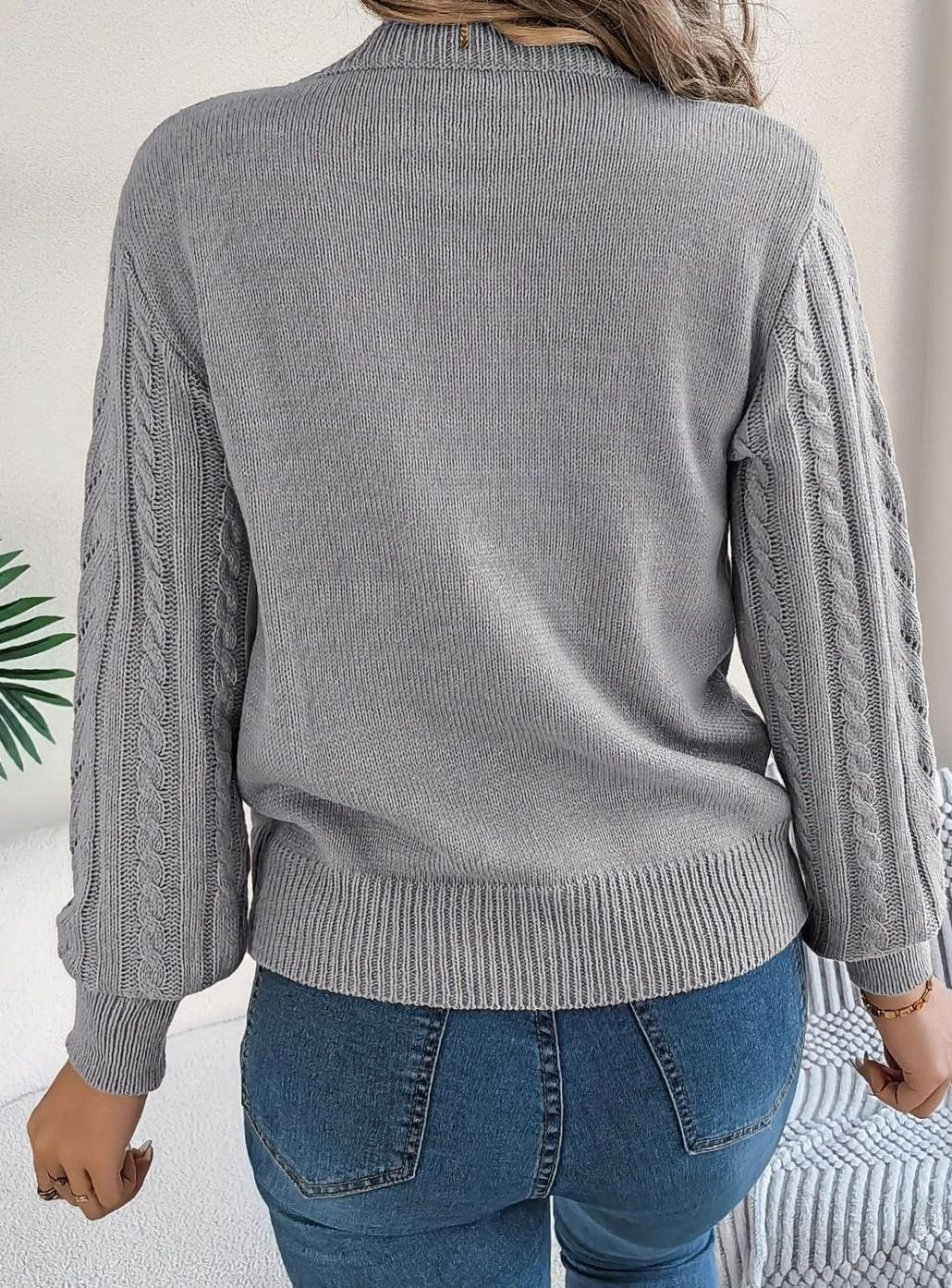 Jersey de ochos mujer cuello redondo punto calado