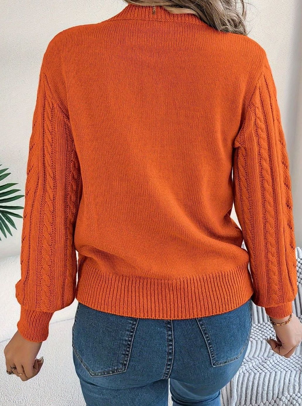 Jersey de ochos mujer cuello redondo punto calado