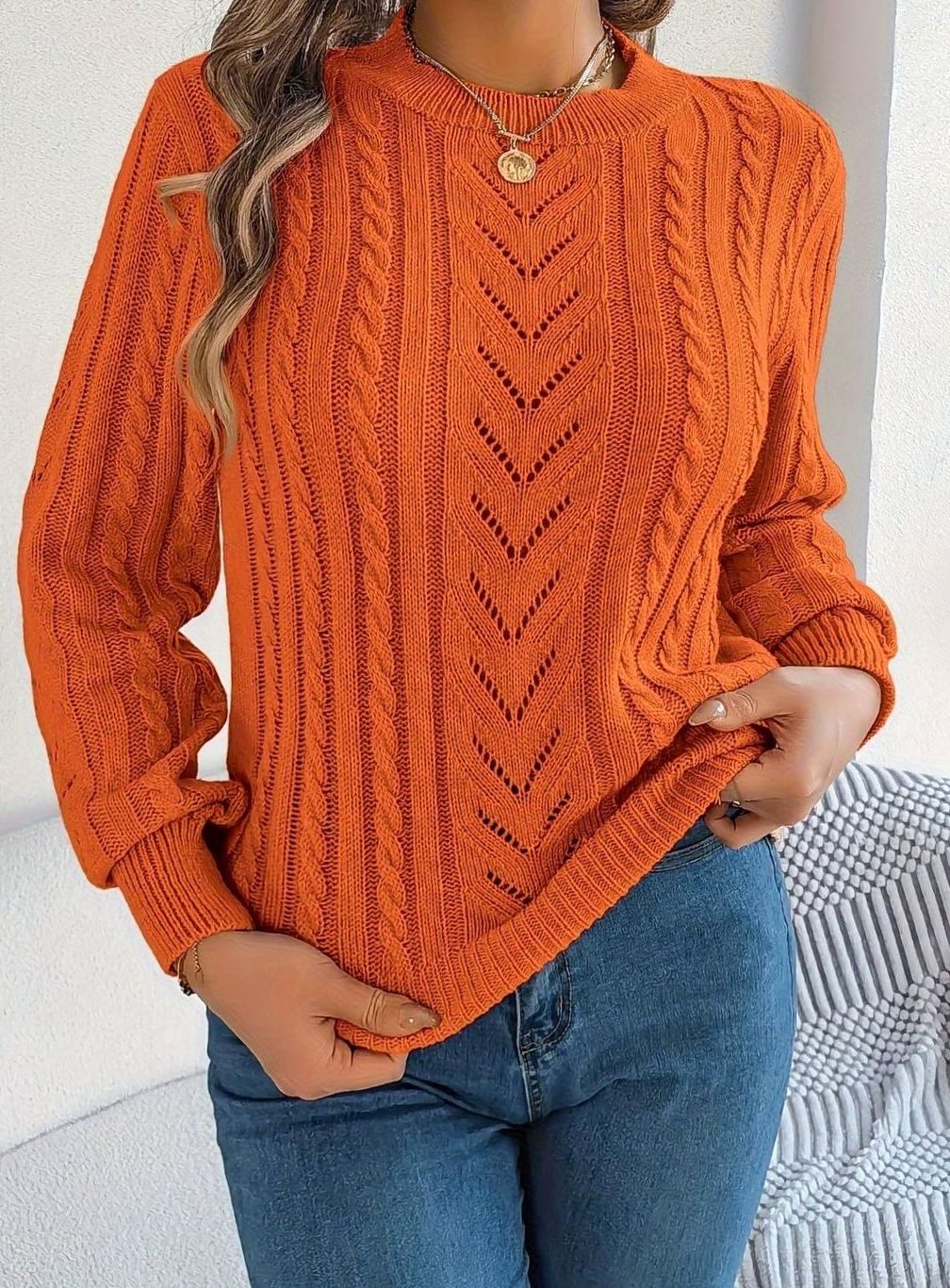 Jersey de ochos mujer cuello redondo punto calado