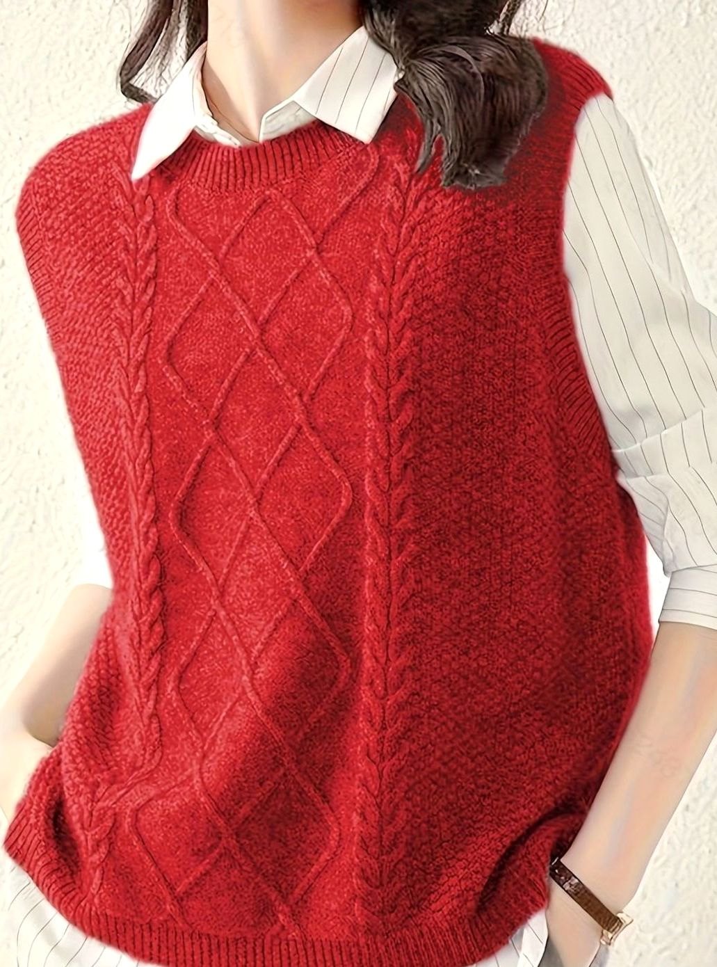 Chaleco de punto rombos mujer cuello redondo