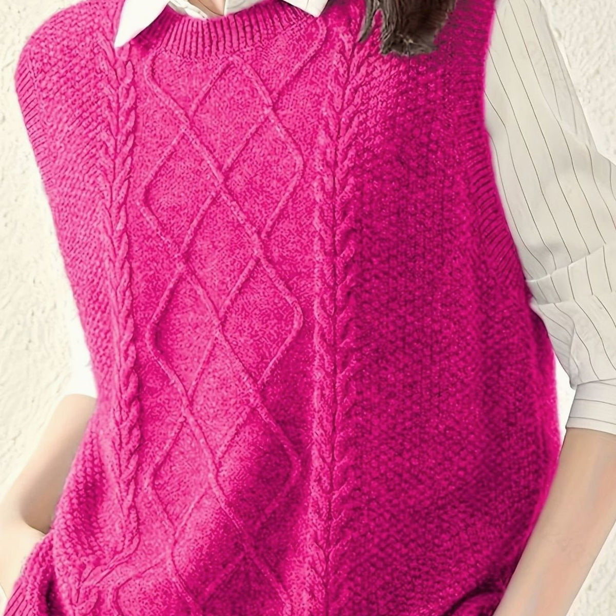Chaleco de punto rombos mujer cuello redondo