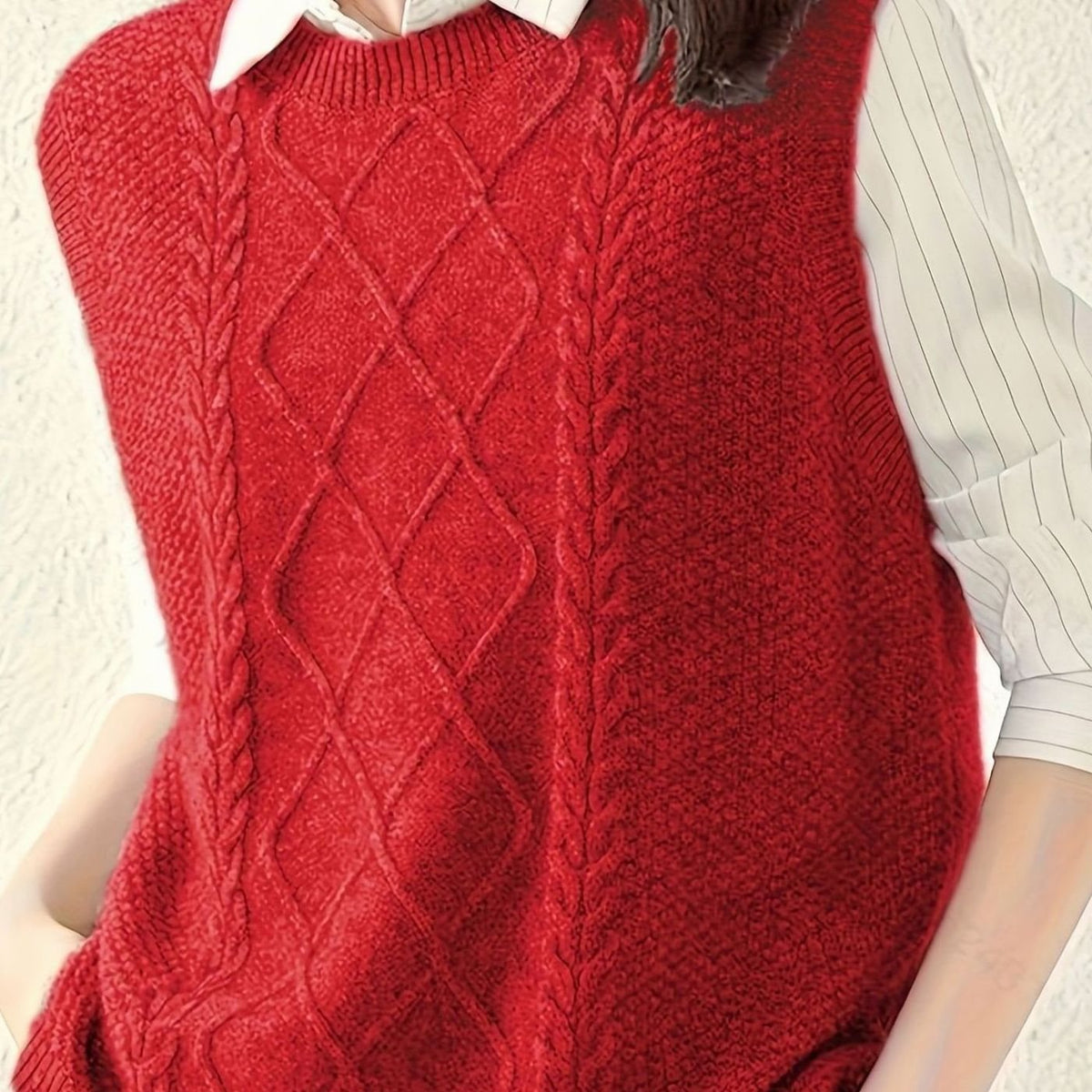 Chaleco de punto rombos mujer cuello redondo