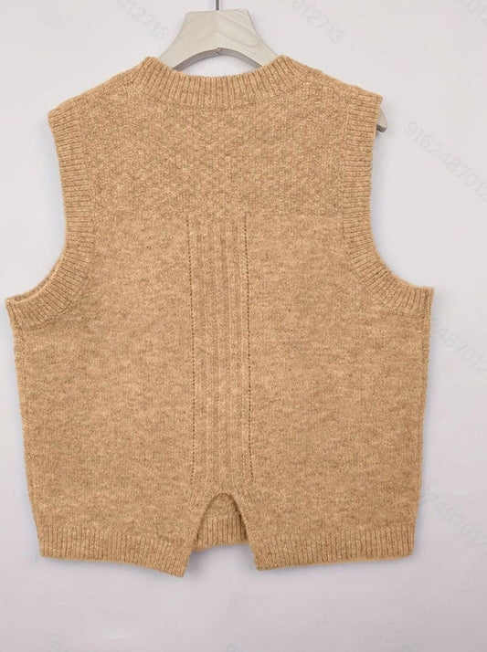Chaleco de punto rombos mujer cuello redondo