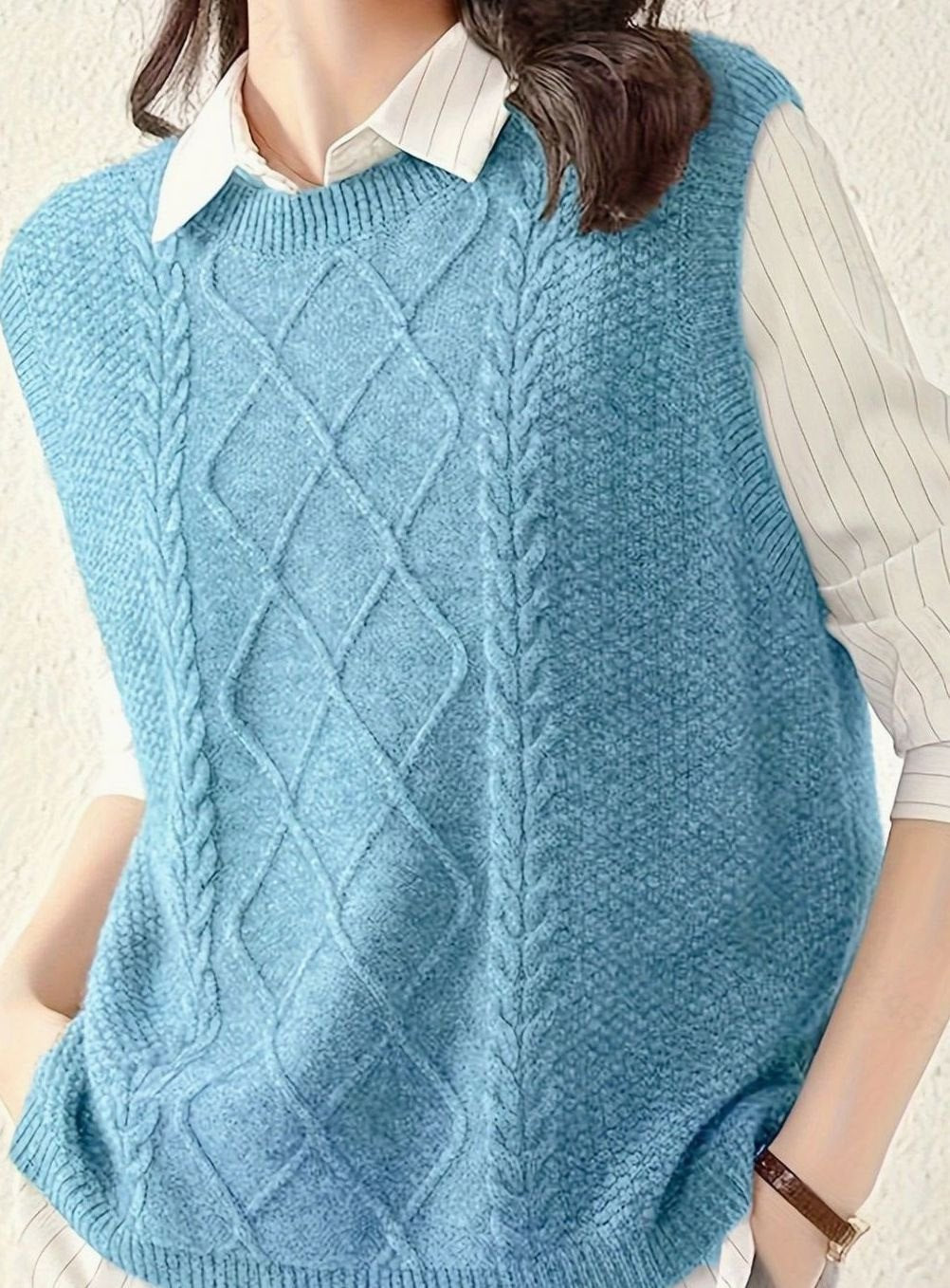 Chaleco de punto rombos mujer cuello redondo
