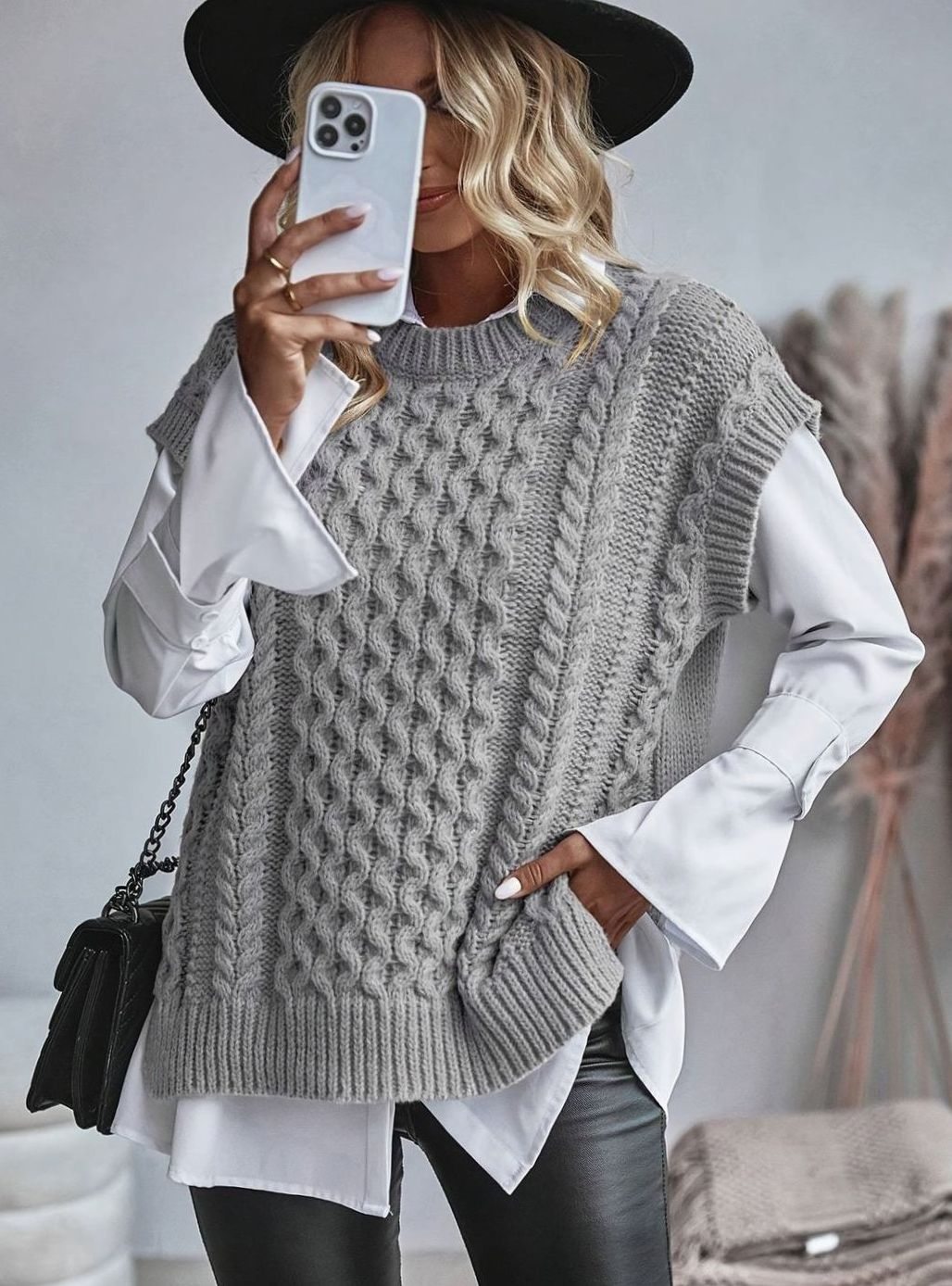 Chaleco de punto mujer ochos cuello semicisne