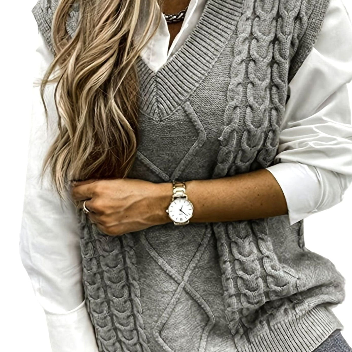 Chaleco de punto ochos mujer cuello pico