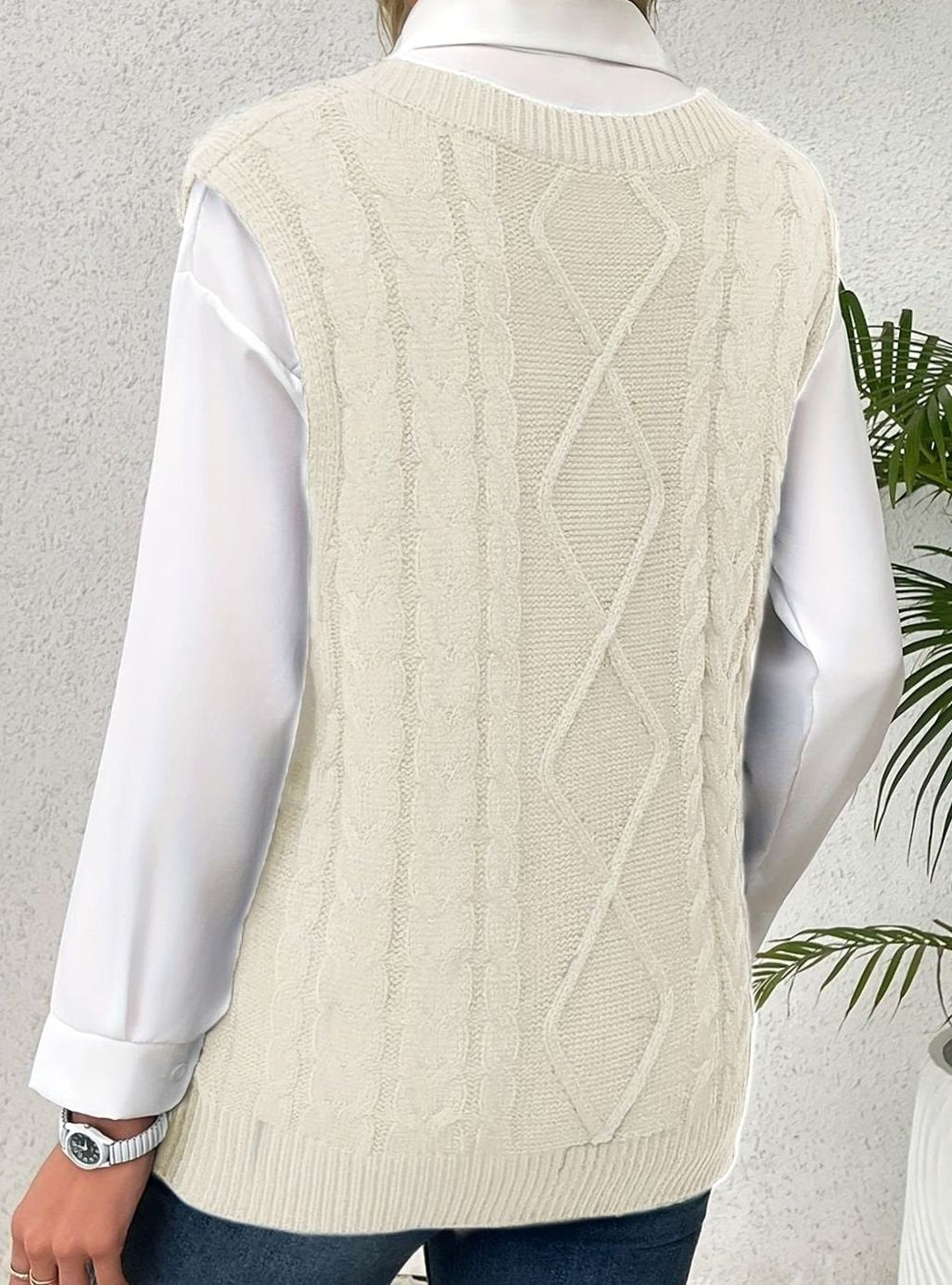 Chaleco de punto ochos mujer cuello pico