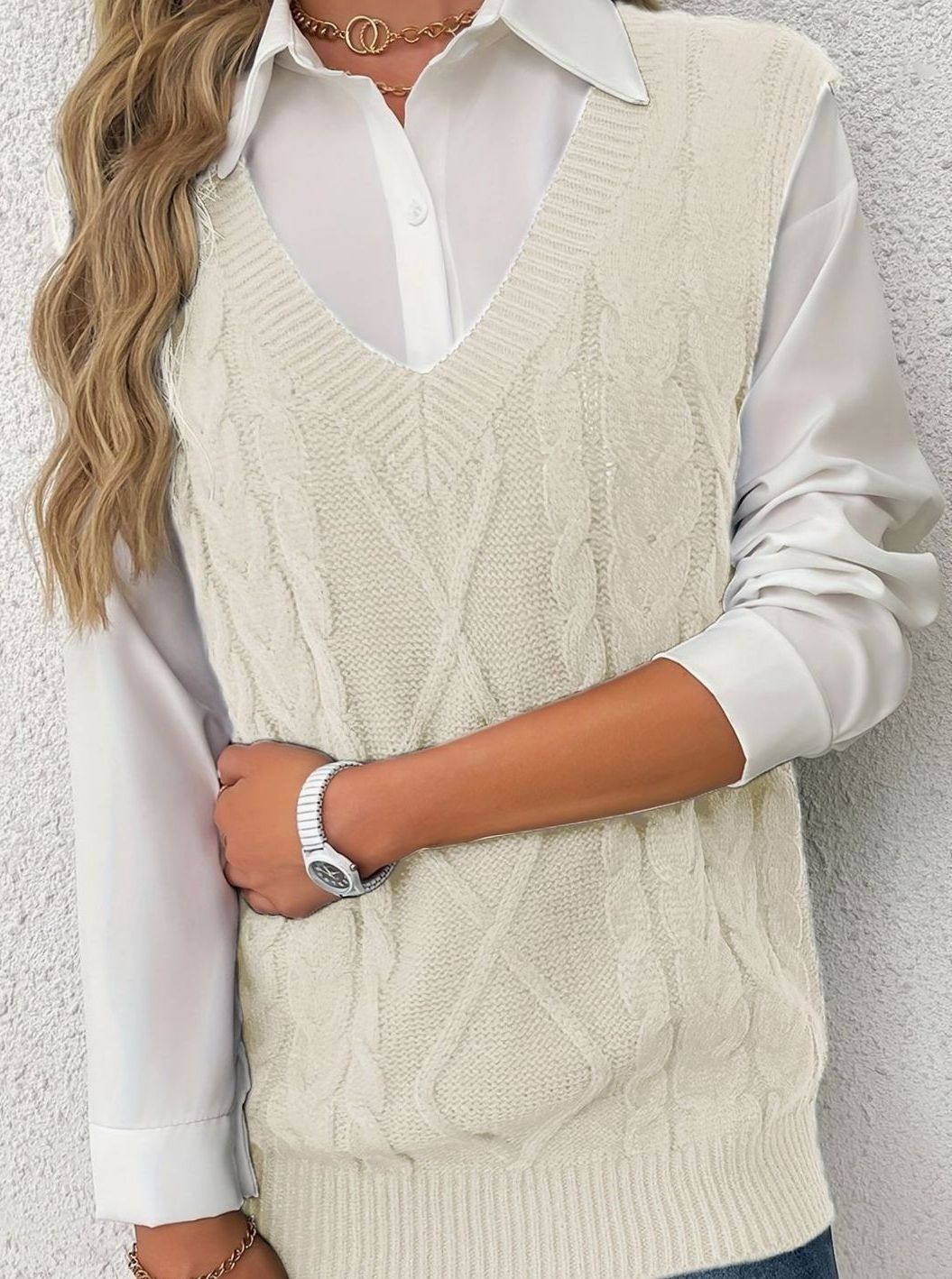 Chaleco de punto ochos mujer cuello pico