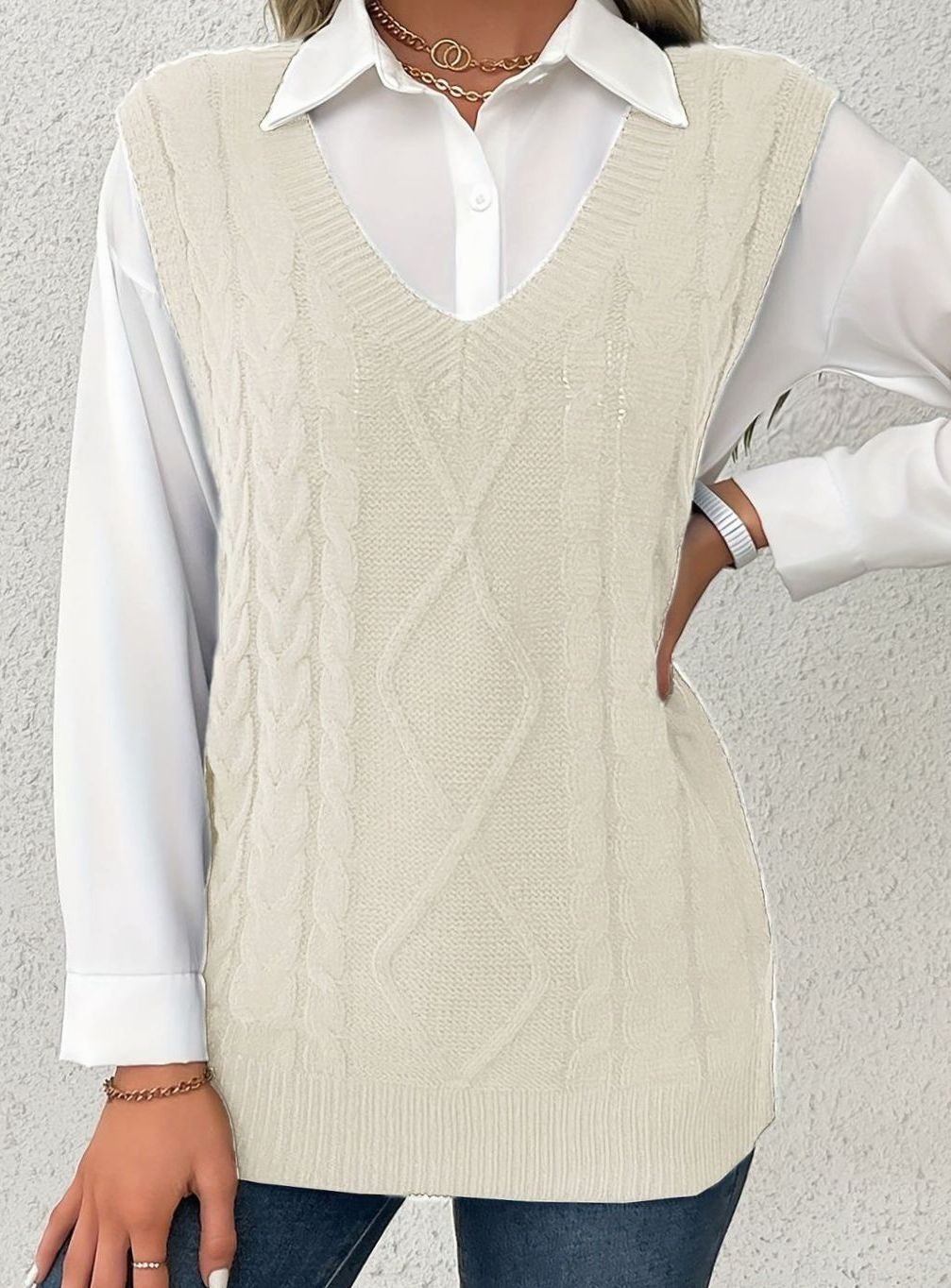 Chaleco de punto ochos mujer cuello pico